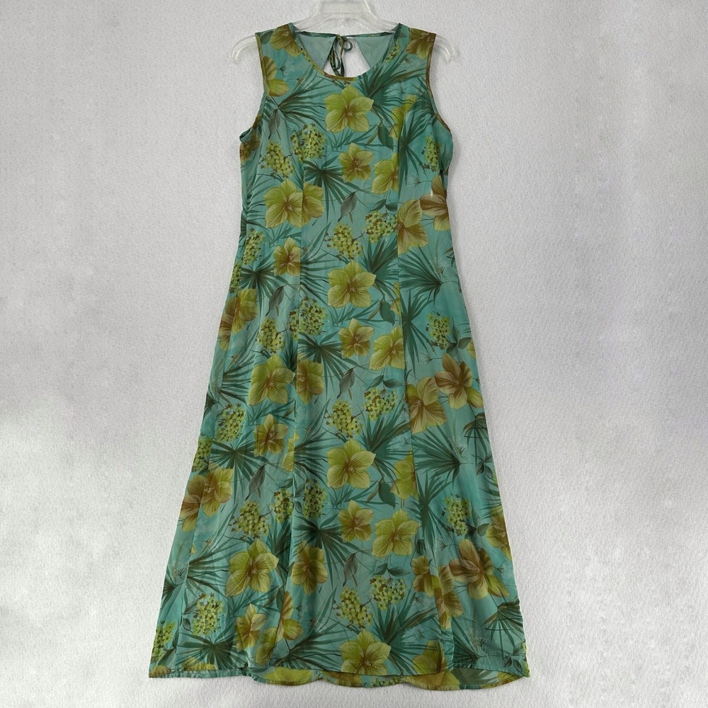 Vintage Y2K A Wild Thyme Womens Midi Dress Size 14 Green Floral‎ Y2K Sleeveless